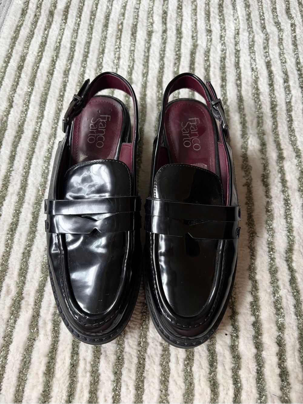 Franco Sarto Black Patent Leather Slingback Loafers